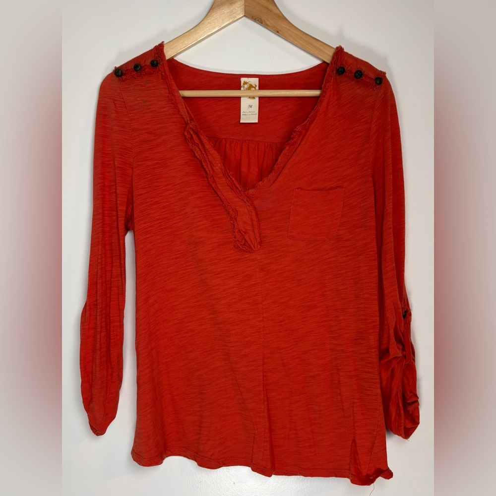 Anthropologie V-Neck Blouse in Gorgeous Orange